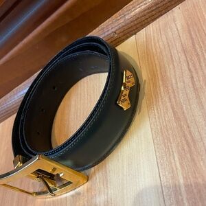 Nina Ricci Leather Belt with Gold Buckle